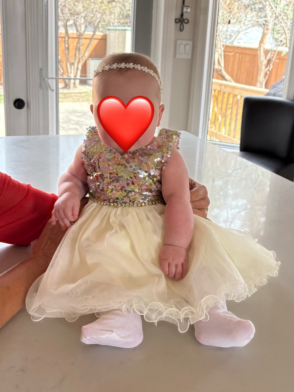 American Princess Iridescent Sequin Bodice Cream Tulle Dress